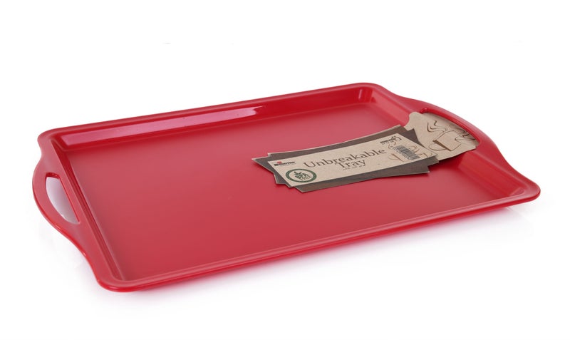 Mintra Rectangular Plastic Serving Tray with side handles , Color - Red |Size - 36x28 cm | Ideal for your daily serving needs - Image 1