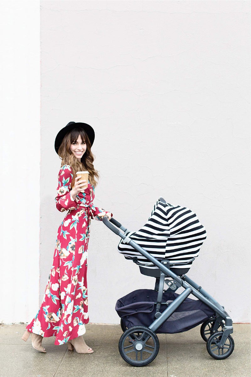 Itzy Ritzy 4-in-1 Nursing Cover, Car Seat Wrap, Shopping Cart Cover & Infinity Scarf â€“ Breathable, Multi-Use Nursing Cover-Up for Breastfeeding, Carseat Canopy & Stroller Cover (Black & White Stripe) - Image 3