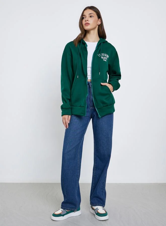 Take Two Take Two Women Green Slogan Print Hoodie