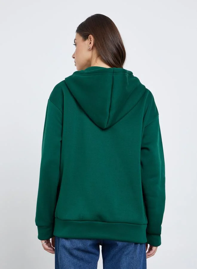 Take Two Take Two Women Green Slogan Print Hoodie