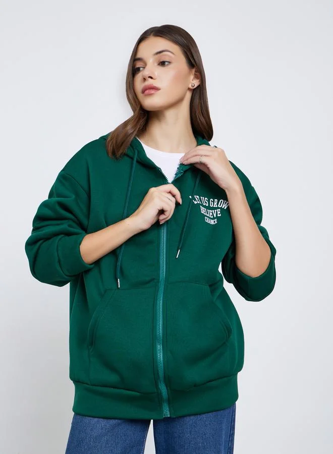 Take Two Take Two Women Green Slogan Print Hoodie