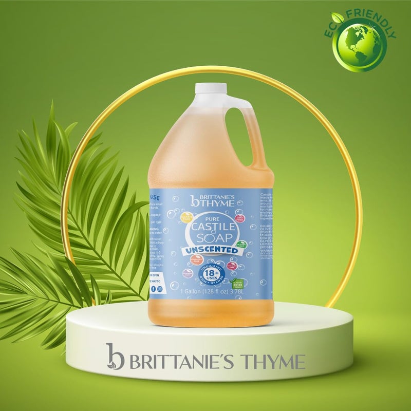 Brittanie's Thyme Brittanie's Pure Organic Castile Liquid Olive Oil Soap Refill, 1 Gallon Unscented | Face, Body Wash, All Purpose Cleaner, Dishes, Pets & Laundry | Vegan, Biodegradable, Made in USA - Image 4