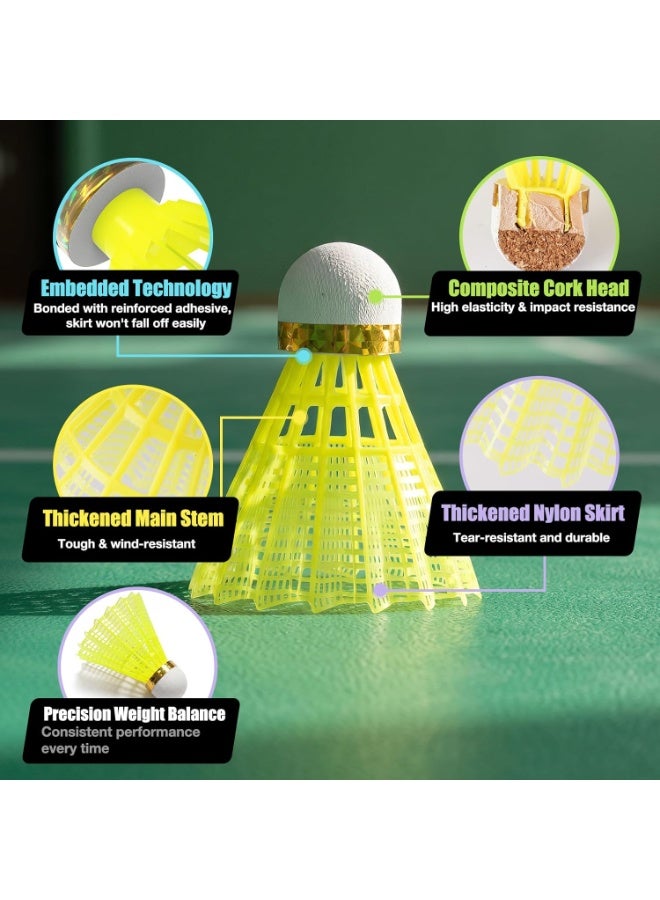 6 Pcs Nylon Badminton Shuttlecocks with Durable Plastic Head, High Visibility Yellow Birdies, Stable Flight for Indoor & Outdoor Play, Training, Practice, School, Club & Recreational Games, Long Lasting Shuttlecock Set - Image 2