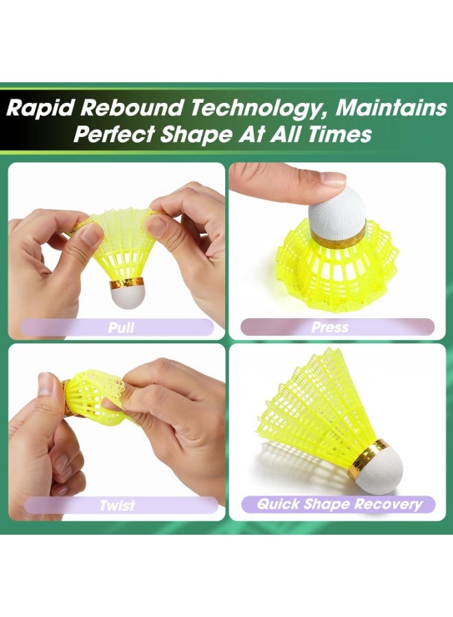 6 Pcs Nylon Badminton Shuttlecocks with Durable Plastic Head, High Visibility Yellow Birdies, Stable Flight for Indoor & Outdoor Play, Training, Practice, School, Club & Recreational Games, Long Lasting Shuttlecock Set - Image 4