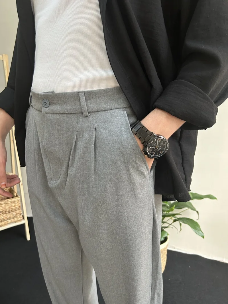 HYMAN Men's Pleated Baggy Pattern Fabric Trousers