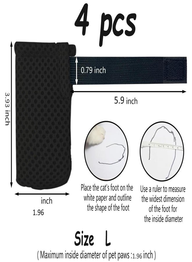 Esamploe 4 PCS Cat Mittens to Prevent Scratching,Mesh Breathable Cat Shoes,Adjustable Cats Anti Scratch Gloves,Suitable for Cats When Bathing and Nail Trimming (Black, L) - Image 2