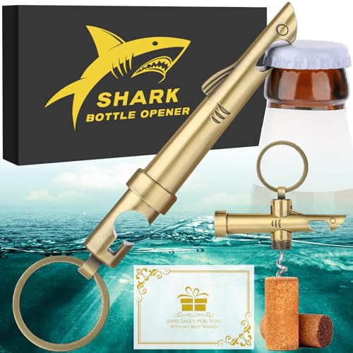 LKKCHER 2-in-1 Shark Bottle Opener, Novelty Keychain Corkscrew Wine Opener, Beer Bottle Opener, Wine & Beer Gifts for Men, Father's Day Gifts, Christmas Gifts, Birthday Gifts, Bronze, KPQ2805 - Image 1