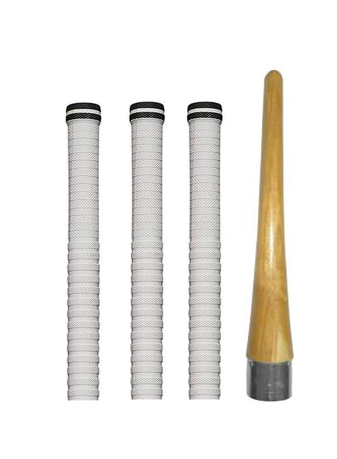 Kiraro Combo of Three Cricket Bat White Grip (XR) + 1 Wooden Cone (Gripper) (pack of 4)