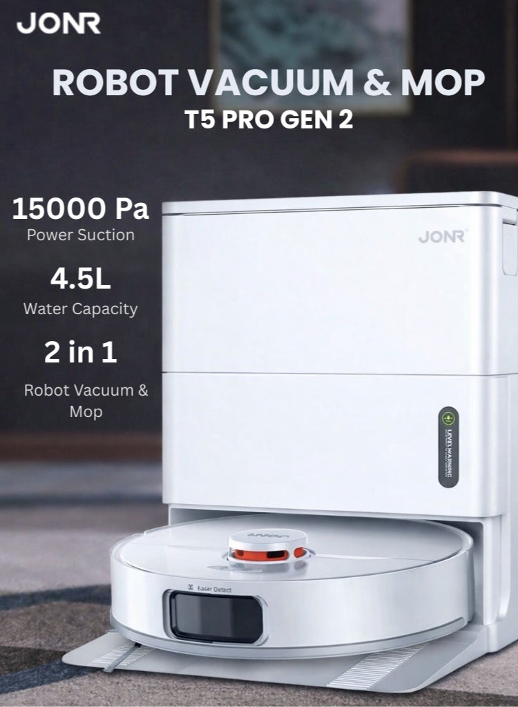 JONR T5 Pro Gen2 Robot Vacuum & Mop for Pet Hair, Ultra-Powerful 15,000Pa Suction, Self-Emptying Cleaning Station, Smart Navigation, for Hard Floors & Carpets - Image 1