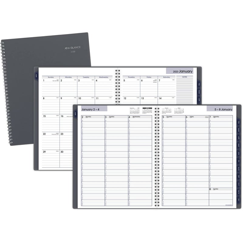 AT-A-GLANCE 2023 Weekly & Monthly Planner, DayMinder, Quarter-Hourly Appointment Book, 8-1/2" x 11", Large, Monthly Tabs, Gray (GC52007) - Image 4