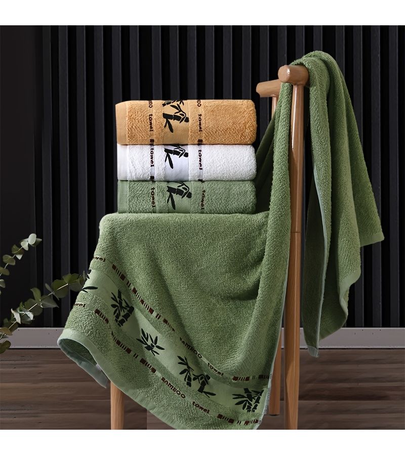 Oversized 27.56x55.12inch BBT Green Embroidered Bamboo Bath Towel Quick Drying Sport Gift - Image 1