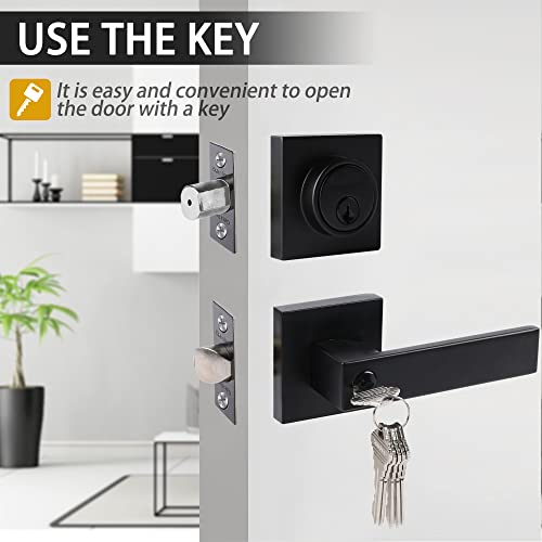 Cielsa Dawn Exterior Door Lock Set,Combo Lock-Heavy Duty Black Door Handle and Single Cylinder Deadbolt Lock,Keyed Alike Door Locks for Front Door(Matte Black,2Pack Set) - Image 3