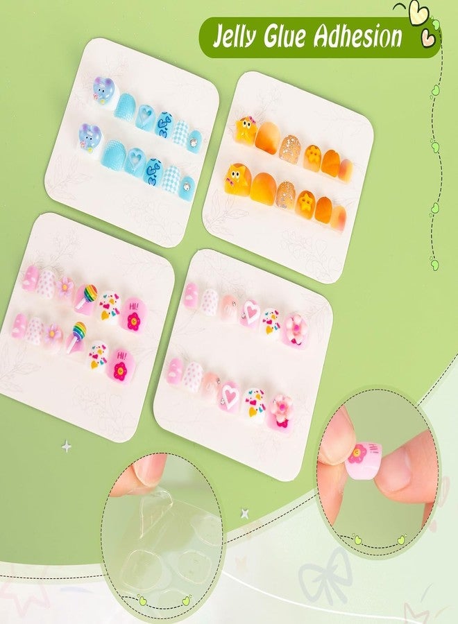 ZUGAD Girls Resin Press-On Nails Set - Pre-Glued Full Cover Fake Nails for Kids - Multicolor, Mini Nails with Relief Art - Easy to Stick & Remove - Safe Party Cosmetic for Girls (Multidesign) (Multicolor, 24Pcs) - Image 5