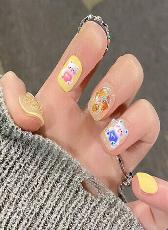 ZUGAD Girls Resin Press-On Nails Set - Pre-Glued Full Cover Fake Nails for Kids - Multicolor, Mini Nails with Relief Art - Easy to Stick & Remove - Safe Party Cosmetic for Girls (Multidesign) (Multicolor, 24Pcs) - Image 3