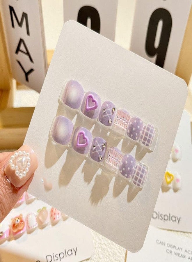 ZUGAD Girls Resin Press-On Nails Set - Pre-Glued Full Cover Fake Nails for Kids - Multicolor, Mini Nails with Relief Art - Easy to Stick & Remove - Safe Party Cosmetic for Girls (Multidesign) (Multicolor, 24Pcs) - Image 2