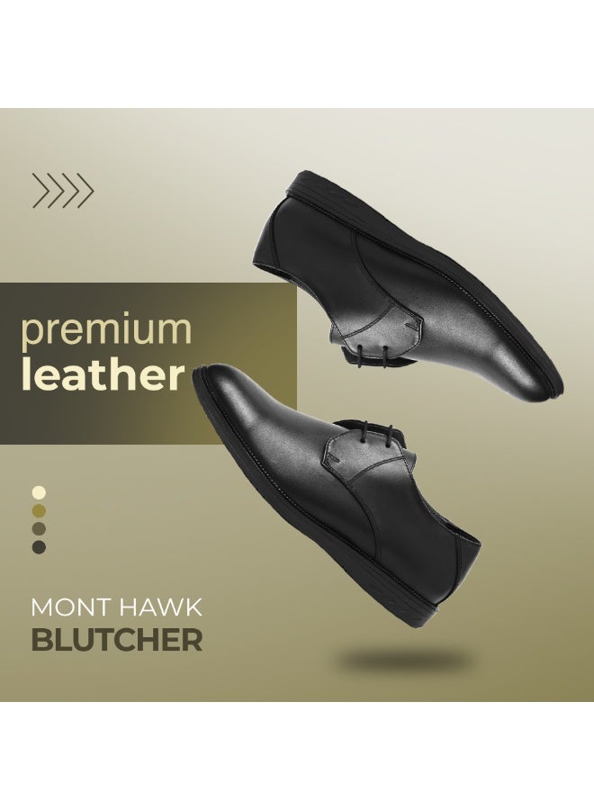 Mont Hawk Men's Genuine Leather Blucher Shoes – Premium Argentinian Calf Leather Derby Oxford Formal & Semi Formal Dress Shoes with TPR Comfort Sole, Breathable Leather Lining, Almond Toe (Black) - Image 4