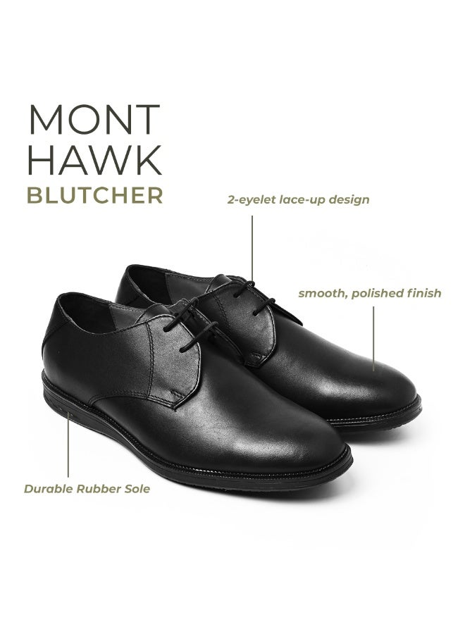 Mont Hawk Men's Genuine Leather Blucher Shoes – Premium Argentinian Calf Leather Derby Oxford Formal & Semi Formal Dress Shoes with TPR Comfort Sole, Breathable Leather Lining, Almond Toe (Black) - Image 2
