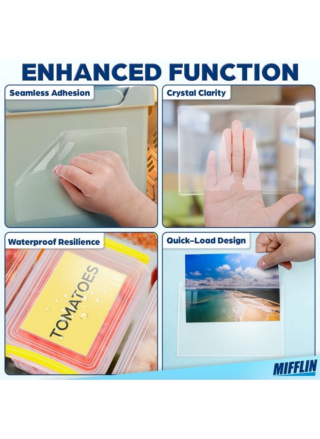 MIFFLIN MIFFLIN-USA Index Card Holder (3x5”, 100 Pack), Clear Self-Adhesive Card Pockets, Label Holders for Organizing Storage Bins & Containers, Plastic Sleeves for Protecting Cards & Labels  - Image 3
