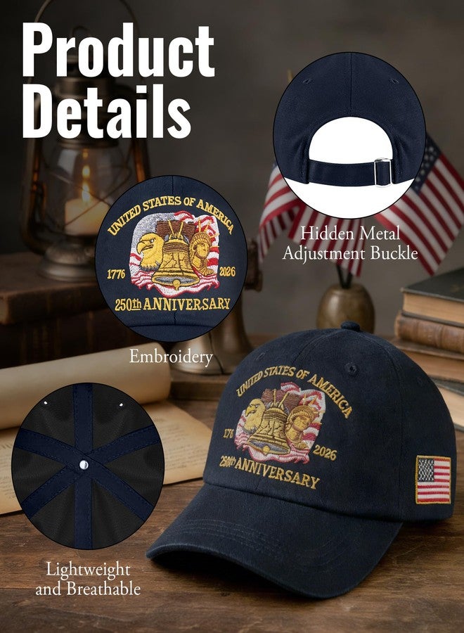 INCOK 250 Year American Anniversary Hat - Adjustable Blue 250 Anniversary USA Hat with American Eagle Pendant Patriotic Embroidered Hats for Men Women - Image 5