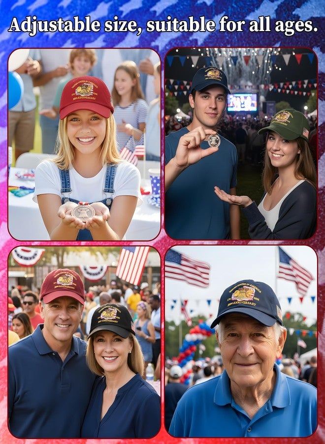INCOK 250 Year American Anniversary Hat - Adjustable Blue 250 Anniversary USA Hat with American Eagle Pendant Patriotic Embroidered Hats for Men Women - Image 3