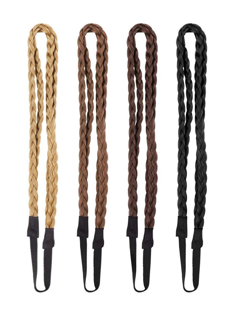 Excefore مجموعة من 4 أربطة شعر منسوجة يدويًا، أربطة شعر مزدوجة مضفرة، قطعة شعر مرنة قابلة للتمدد، إكسسوار شعر على الطراز البوهيمي، مناسبة للنساء والفتيات - Image 1