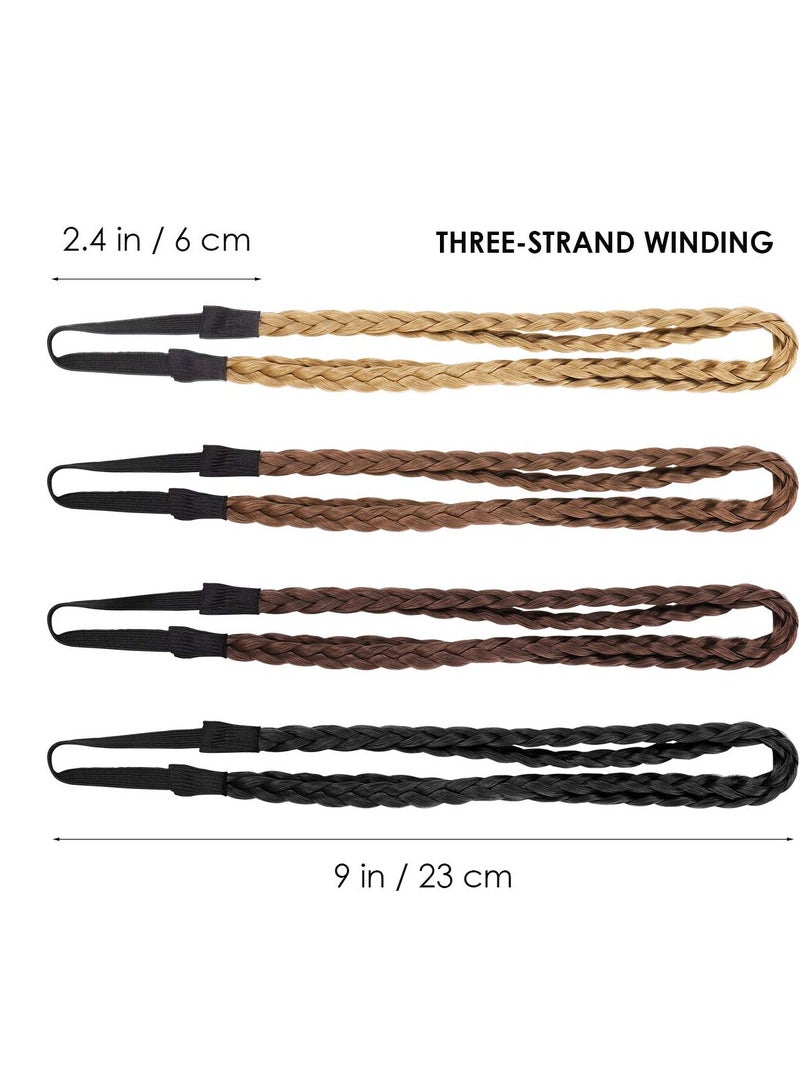 Excefore مجموعة من 4 أربطة شعر منسوجة يدويًا، أربطة شعر مزدوجة مضفرة، قطعة شعر مرنة قابلة للتمدد، إكسسوار شعر على الطراز البوهيمي، مناسبة للنساء والفتيات - Image 2