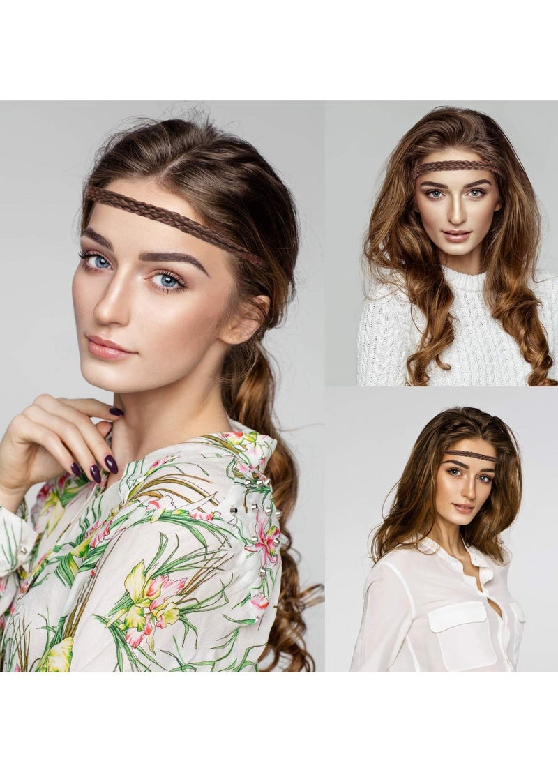 Excefore مجموعة من 4 أربطة شعر منسوجة يدويًا، أربطة شعر مزدوجة مضفرة، قطعة شعر مرنة قابلة للتمدد، إكسسوار شعر على الطراز البوهيمي، مناسبة للنساء والفتيات - Image 4