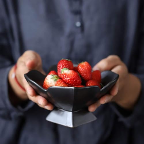 Kelendle Ceramic Footed Fruit Bowl Pedestal Bowl Home Decorative Dessert Serving Stand Snacks Tray Display Holder for Kitchen Counter Centerpiece Table Decor(Black) - Image 3