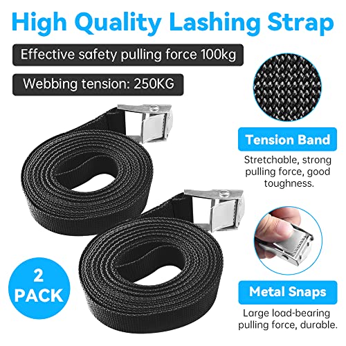 OneNine 2 Pack Lashing Straps with Buckles Adjustable, 16.4 ft Tie Down Straps -1 inch Heavy Duty Lashing Straps up to 800 lbs for Roof Rack, SUP, Kayak, Luggage, Motorcycle, Trailer - Image 3