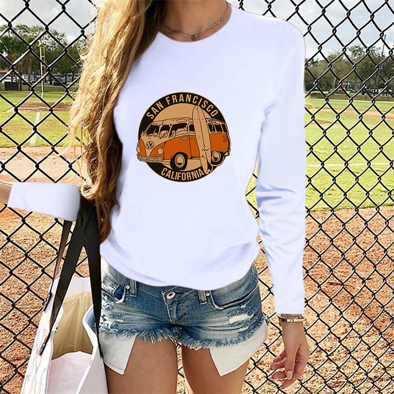 Fall 2021 new arrival SAN FRANCISCO CALL FOR NIA vintage car women's long-sleeved T-shirt - Image 3