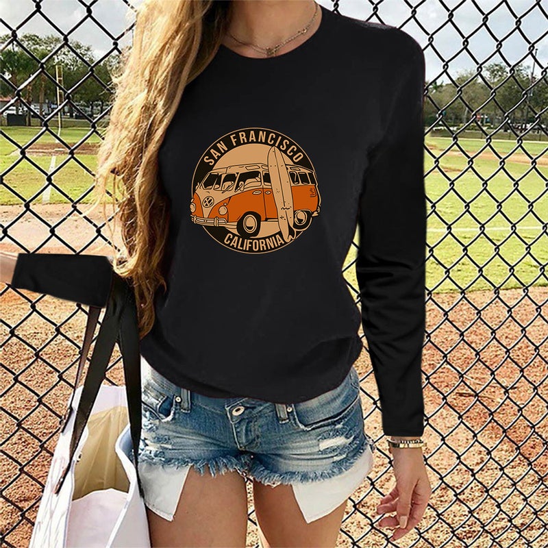 Fall 2021 new arrival SAN FRANCISCO CALL FOR NIA vintage car women's long-sleeved T-shirt - Image 2
