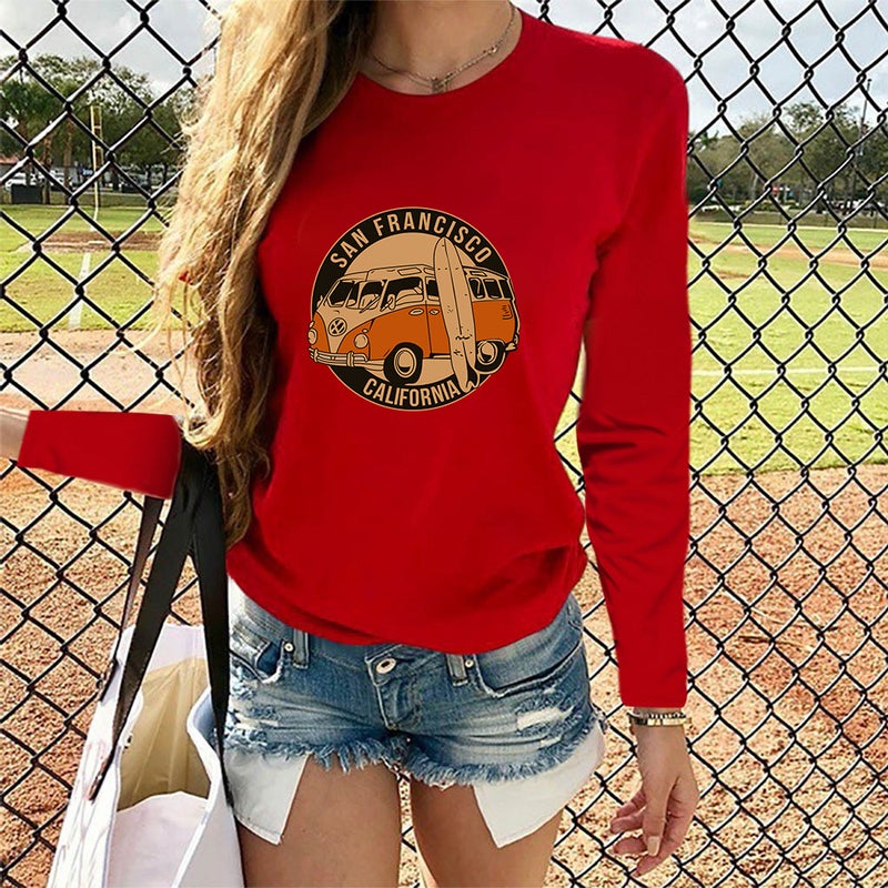 Fall 2021 new arrival SAN FRANCISCO CALL FOR NIA vintage car women's long-sleeved T-shirt - Image 4