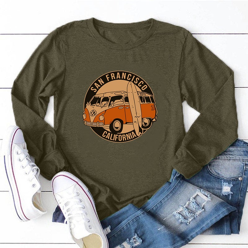 Fall 2021 new arrival SAN FRANCISCO CALL FOR NIA vintage car women's long-sleeved T-shirt - Image 1