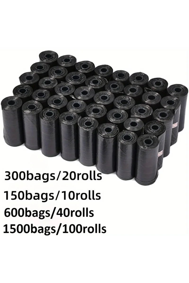 1500 كيس، 100 لفة، أسود، 300/1500 قطعة، أكياس فضلات الكلاب، أكياس محمولة لفضلات الحيوانات الأليفة، متينة ومقاومة للتسرب