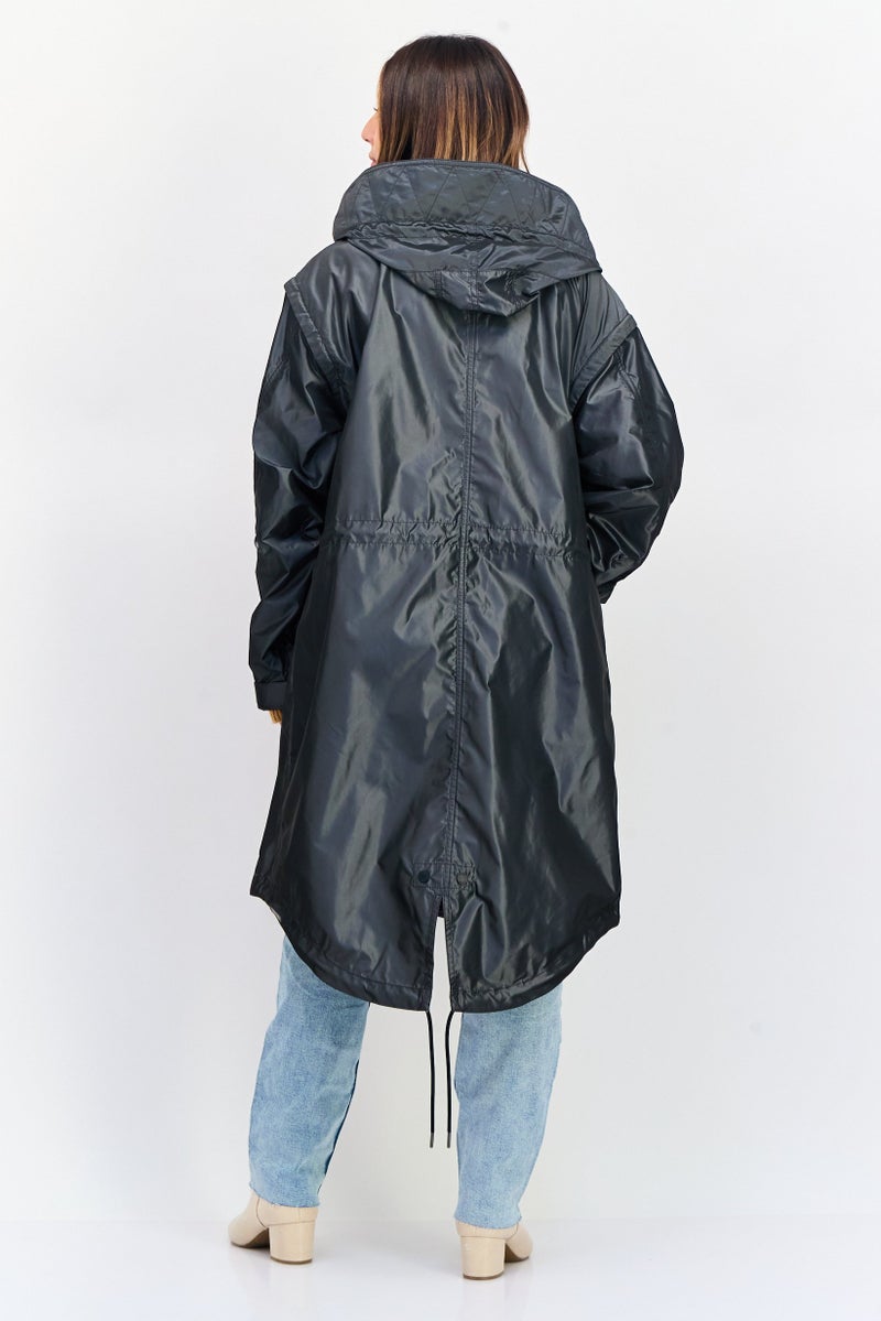 ESPRIT Women Embrooidered Logo Hooded Parka Jacket, Metallic Grey  - Image 3