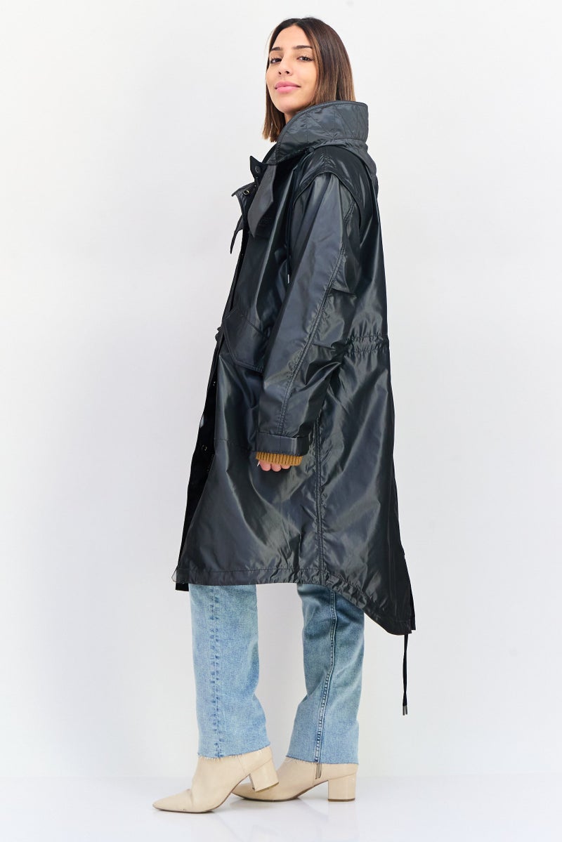 ESPRIT Women Embrooidered Logo Hooded Parka Jacket, Metallic Grey  - Image 4