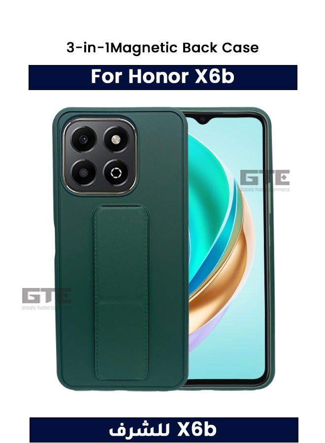 general 3-in-1 Magnetic Wrist Strap Hand Grip Stand Back Case Cover for Honor X6b-Green