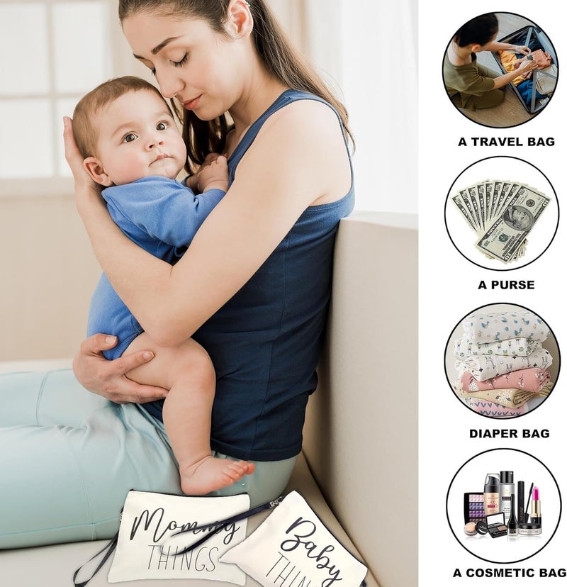 Ohmique Mommy  Baby Bag  Canvas Zipper Pouch Set New Mom Essentials Postpartum Travel Toiletry Bag for Baby 2 PCS - Image 5