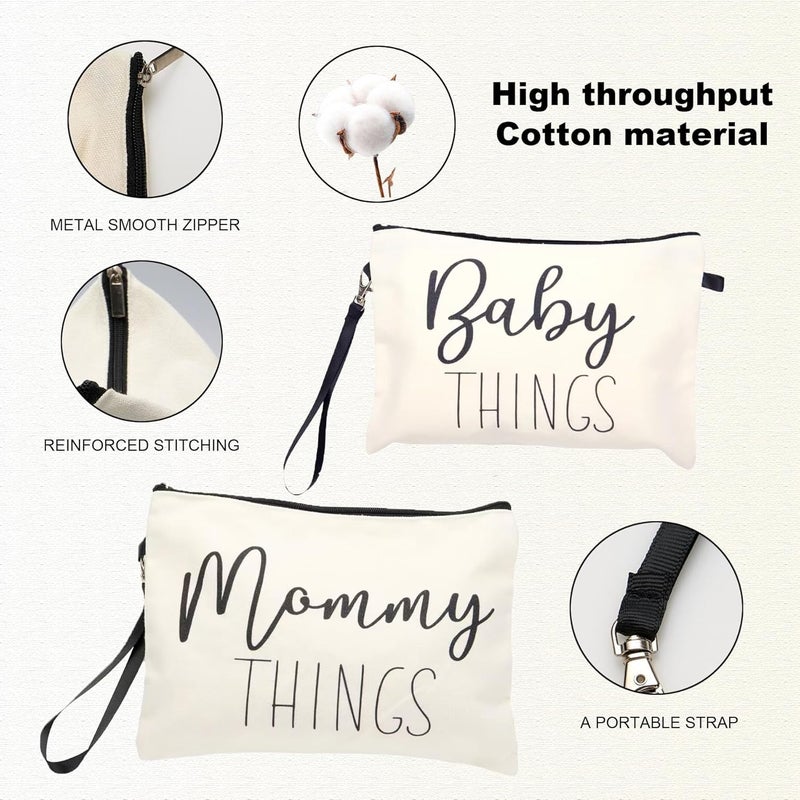Ohmique Mommy  Baby Bag  Canvas Zipper Pouch Set New Mom Essentials Postpartum Travel Toiletry Bag for Baby 2 PCS - Image 2