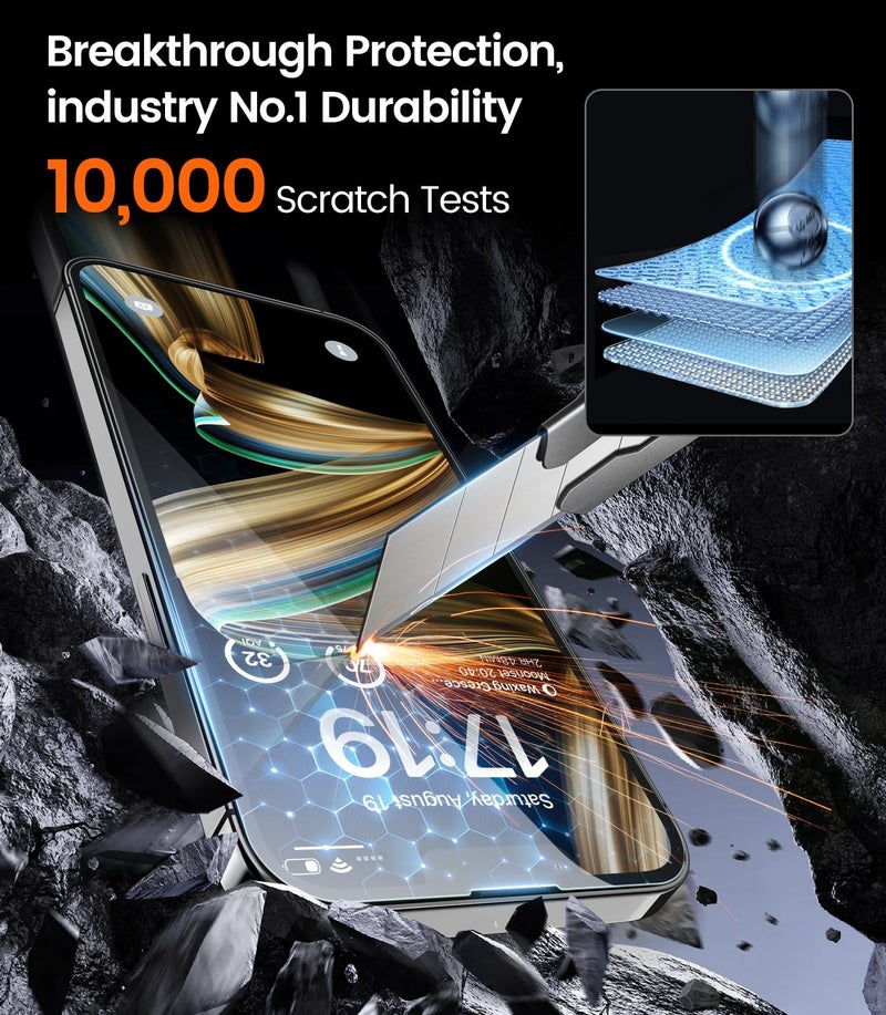 EZ-GLAZ-4 Pack for iPhone 16 e/iPhone 14/iPhone 13 Pro/iPhone 13 Screen Protector[6.1"] 9H+ Hardness 12FT Military Grade Shatterproof Long Durable Tempered Glass Film with Flawless Fit Box, HD Clear, Scratch Resistant - Image 5