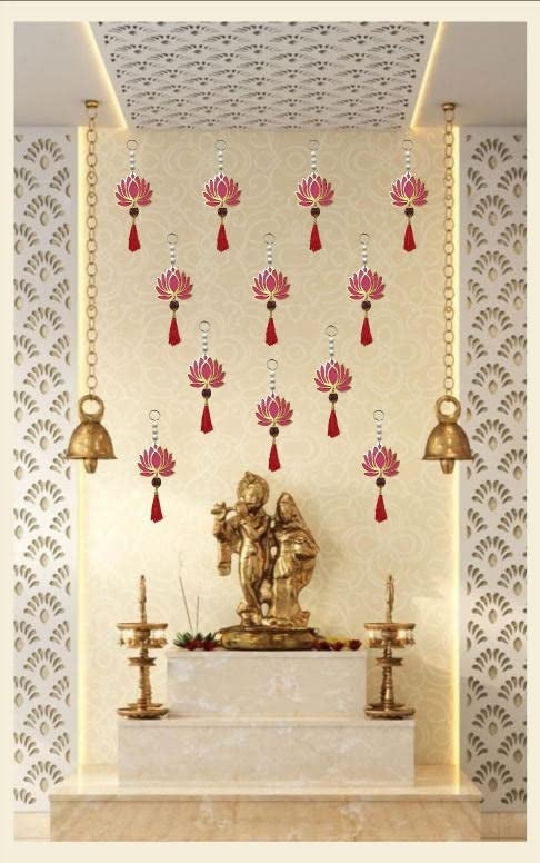 HEGIENES DECOR'S HEGIENES DECORS Lotus Floral Wall Hangings Temple Dcor Pack of 12 Home Office Pooja Room Decoration Item Elegant Auspicious Showpiece Hanging for Home Wedding Festival Dcor - Image 1