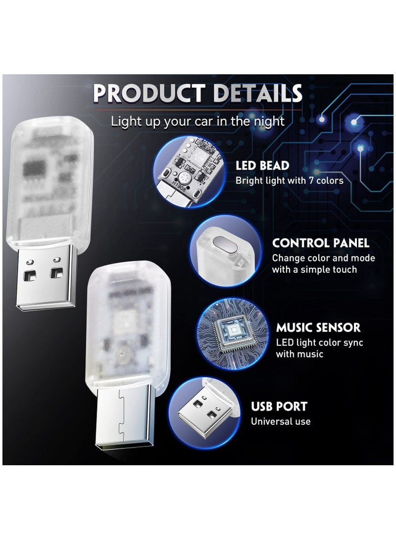 4 Pieces Mini USB LED Light, Car Atmosphere Light Interior Ambient Lighting Kit Universal Computer Wireless Decorative Lights, Adjustable Brightness, 7 Colors - Image 3