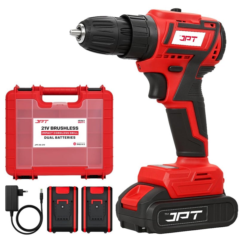 JPT Heavy-Duty 21V Cordless Impact Drill Machine | Brushless Motor | 85N.M Torque | 2250RPM Speed | 10mm Chuck | 25+3 Torque Settings | Dual Speed | Forward/Reverse Function | 2.0Ah Li-ion Battery - Image 3