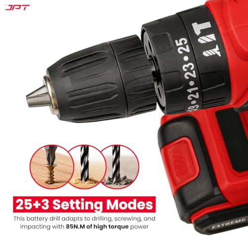 JPT Heavy-Duty 21V Cordless Impact Drill Machine | Brushless Motor | 85N.M Torque | 2250RPM Speed | 10mm Chuck | 25+3 Torque Settings | Dual Speed | Forward/Reverse Function | 2.0Ah Li-ion Battery - Image 5