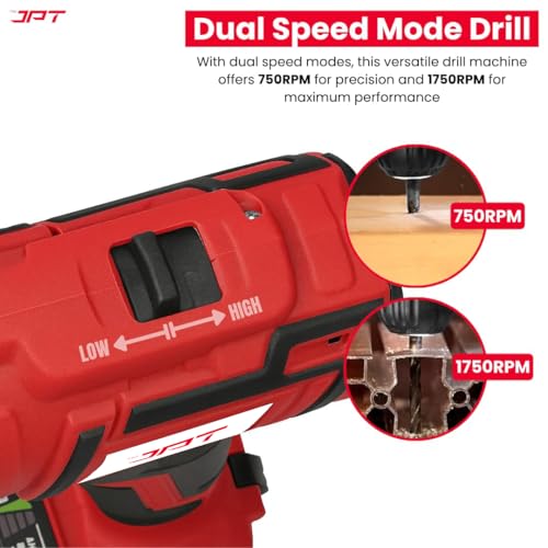JPT Heavy-Duty 21V Cordless Impact Drill Machine | Brushless Motor | 85N.M Torque | 2250RPM Speed | 10mm Chuck | 25+3 Torque Settings | Dual Speed | Forward/Reverse Function | 2.0Ah Li-ion Battery - Image 4