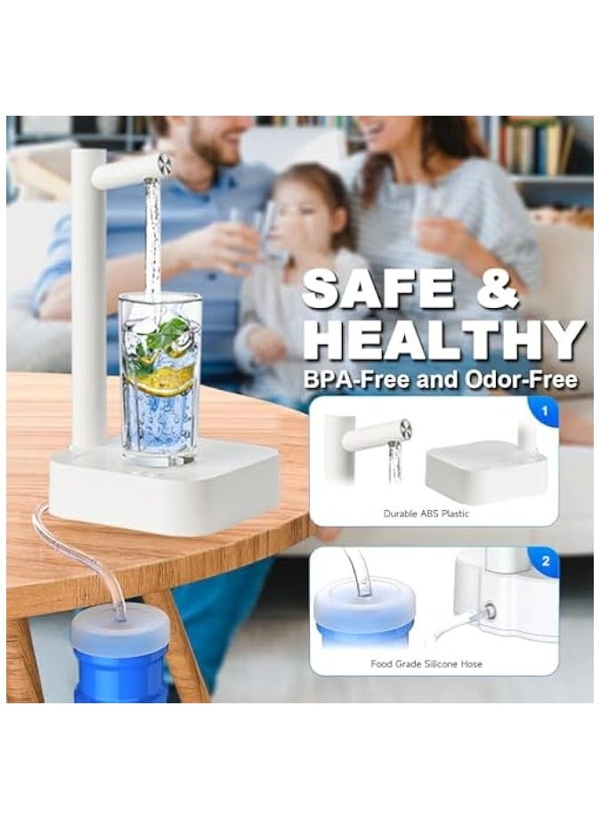 بروماس مضخة مياه مكتبية لموزع مياه سطح المكتب، موزع زجاجة مياه ذكي للطاولة مع 7 مستويات كمية، موزع مياه سطح المكتب لزجاجة سعة 1-5 جالون، شحن USB للمنزل والمكتب الخارجي (أبيض) - Image 2