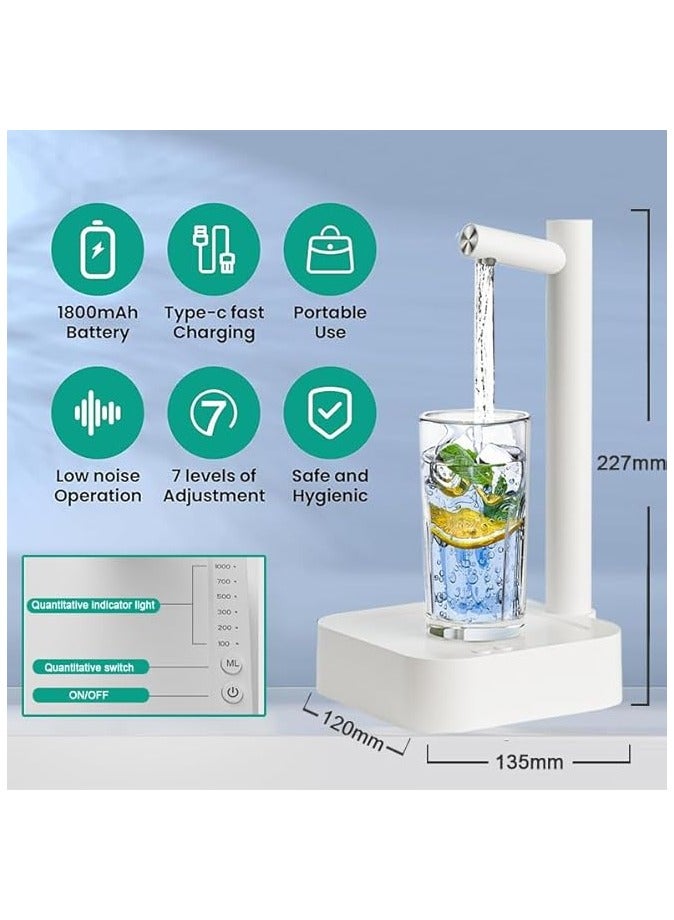 بروماس مضخة مياه مكتبية لموزع مياه سطح المكتب، موزع زجاجة مياه ذكي للطاولة مع 7 مستويات كمية، موزع مياه سطح المكتب لزجاجة سعة 1-5 جالون، شحن USB للمنزل والمكتب الخارجي (أبيض) - Image 4
