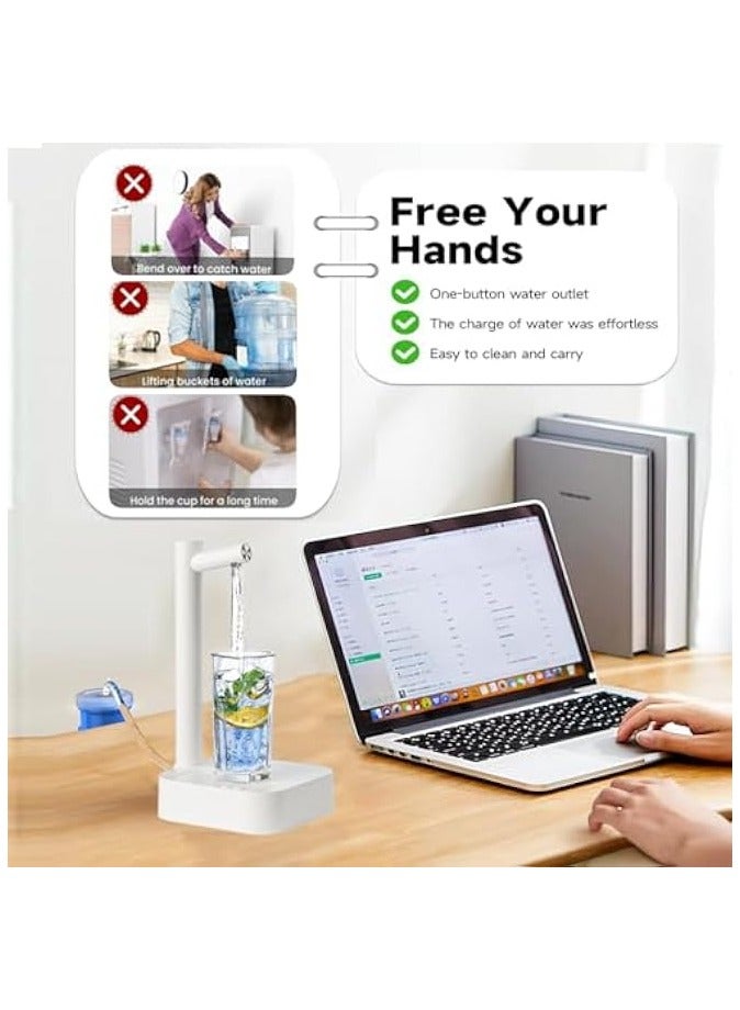 بروماس مضخة مياه مكتبية لموزع مياه سطح المكتب، موزع زجاجة مياه ذكي للطاولة مع 7 مستويات كمية، موزع مياه سطح المكتب لزجاجة سعة 1-5 جالون، شحن USB للمنزل والمكتب الخارجي (أبيض) - Image 5