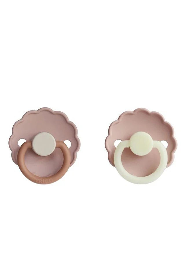 FRIGG Pack Of 2 Daisy Silicone Baby Pacifier 6-18M, Blush Night/Biscuit - Size 2