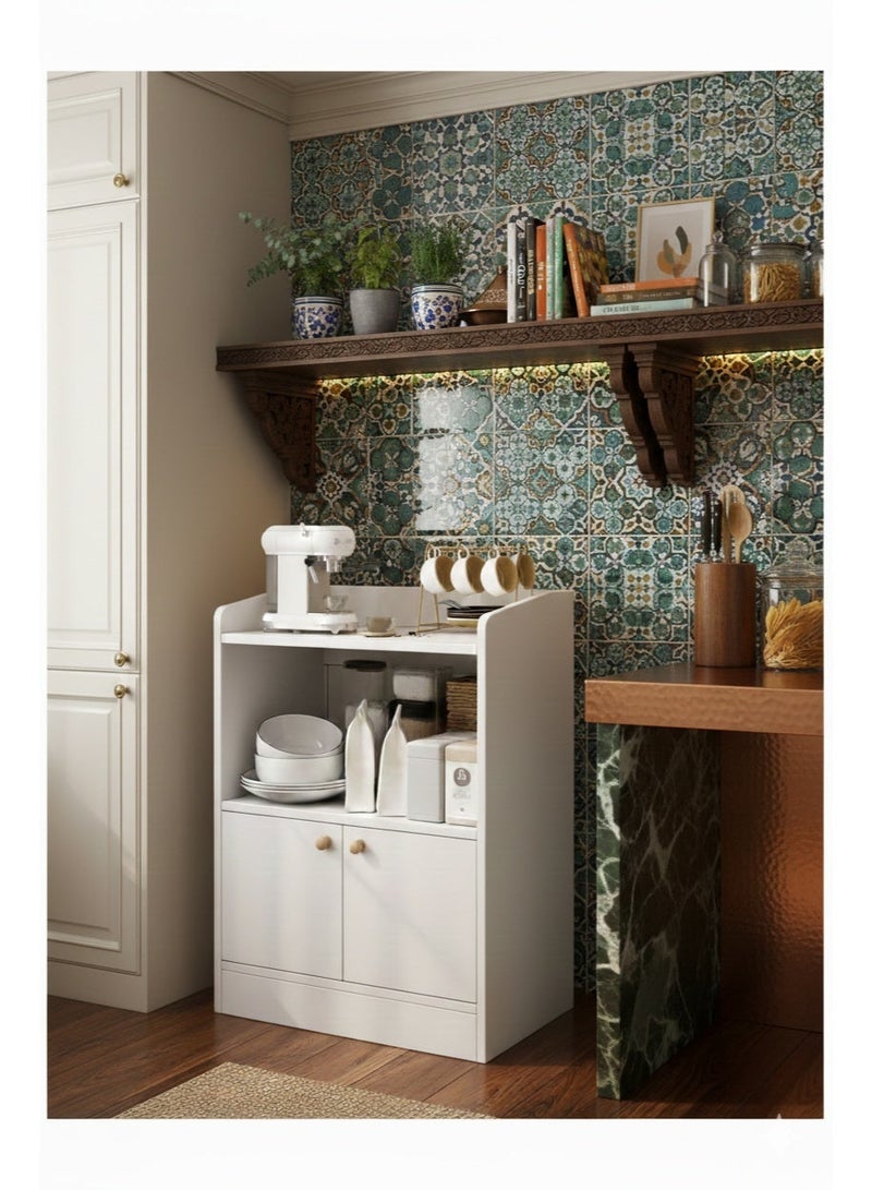 خزانة القهوة، طاولة قهوة كبيرة الحجم مثبتة على الحائط، زاوية قهوة منزلية حديثة وبسيطة، مناسبة لغرفة المعيشة والمكتب والمطبخ، خزانة تخزين بيضاء دافئة 50 × 30 × 80 سم - Image 1